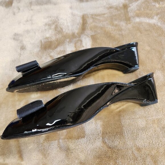 Stuart Weitzman Peep Toe Patent Leather Mules - Picture 5 of 9